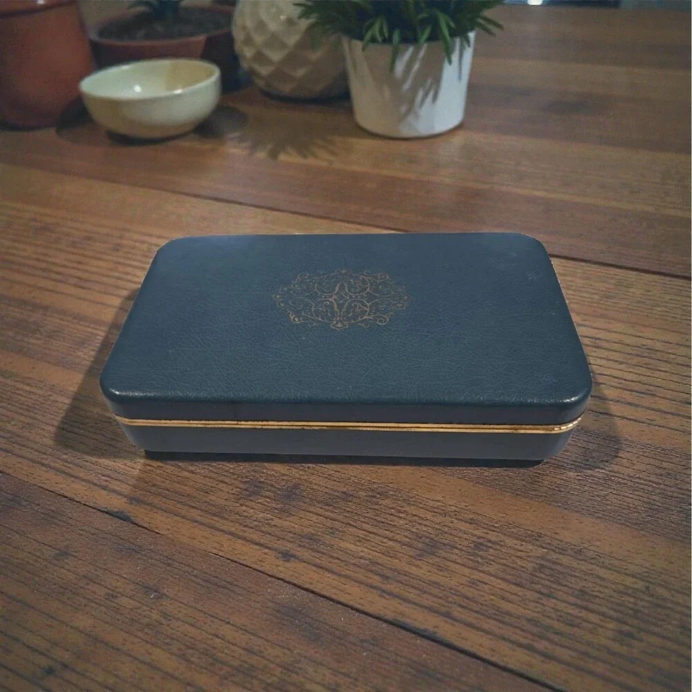 Vintage Farrington Blue Jewelry Box Velvet Lined Faux Leather‎ Case